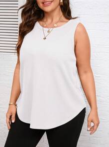SHEIN LUNE Plus Solid Curved Hem Tank Top For Summer - White - View 4