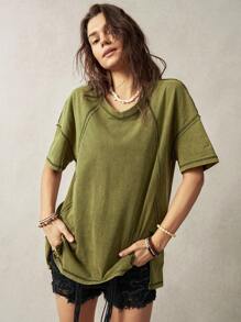 Bohemela Camiseta Verde Lavada Feminina para Férias - Verde de Exercício - Ver 4