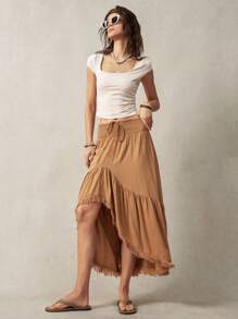 Bohemela 女士不对称下摆度假裙 - 卡其色 - 查看 6