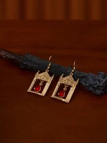 HARRY POTTER X SHEIN 2 Pairs Red Rhinestone & Golden Earrings (Studs + Dangle) - Multicolor - View 3
