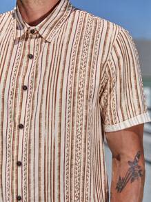 Manfinity Homme Men's Casual Striped Short Sleeve Shirt, Summer - Multicolor - View 2