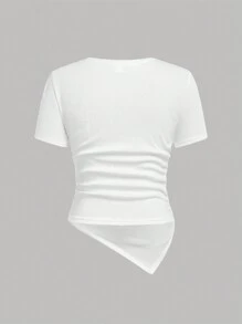 SHEIN Girlism 少女两件套黑白褶皱不对称休闲个性T恤