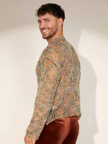 Manfinity Homme Men's Spring Summer Fashionable Hollow Out Cable Knitted Casual Sweater In Colorful, For Friends, Party - Multicolor - View 4