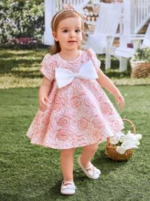 SHEIN Glamorique Kids 嬰兒女孩優雅花卉裝日常休閒裝，優雅，春夏新款蓬松裙子裙裝 - 彩色 - 查看 1