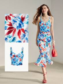 MOTF PREMIUM FLORAL PRINT SHIRRED BACK BUSTIER CAMI TOP