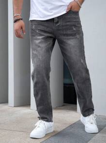 Men's Casual Loose Straight Fit Pocket Jeans - Grey - View 1