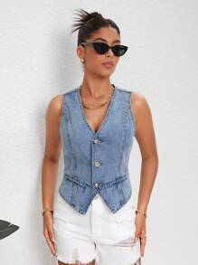 SHEIN Essnce 女式無袖牛仔夾克 - 淺色水洗藍 - 查看 4