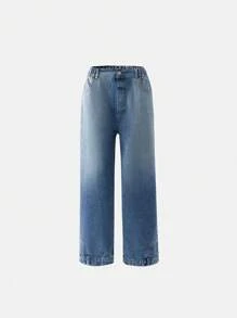 SHEIN Explorewe New Arrival Retro American High Street Style Inverted Washed Jeans For Teen Boys - Medium Wash - View 2