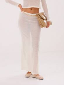 MUSERA Transparenter bodenlanger Maxirock, elegant und sexy für den Sommer - Beige - Übersicht 1