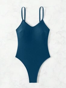 Alexandranx 纯色露背连体泳衣（夏季） - 水鴨藍 - 查看 10