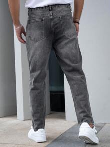 Men's Casual Loose Straight Fit Pocket Jeans - Grey - View 2