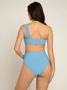 SHEIN Maternity Scallop Trim Bikini Set Top & Short Summer Beach - Blue - View 2