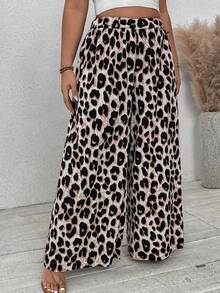 SHEIN VCAY Plus Size Loose Leopard Print Vacation & Casual Wide Leg Pants - Multicolor - View 4