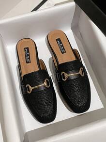 Mengshangli 2025年秋季法式复古露背棕色一脚蹬平底穆勒乐福鞋女款 - 米色 - 查看 3