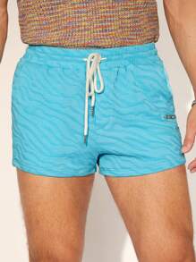 FeverCity 男士針織提花寬鬆短褲，適用於夏季 - 藍色 - 查看 5