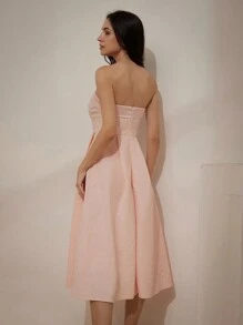 GENKIRA 實色無肩帶紋理露背連身裙，附拉鍊 - 淺粉色 - 查看 2