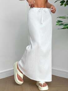 SHEIN EZwear Falda para mujer de línea A con abertura de unicolor para uso diario y sencillo - Blanco - Ver 1