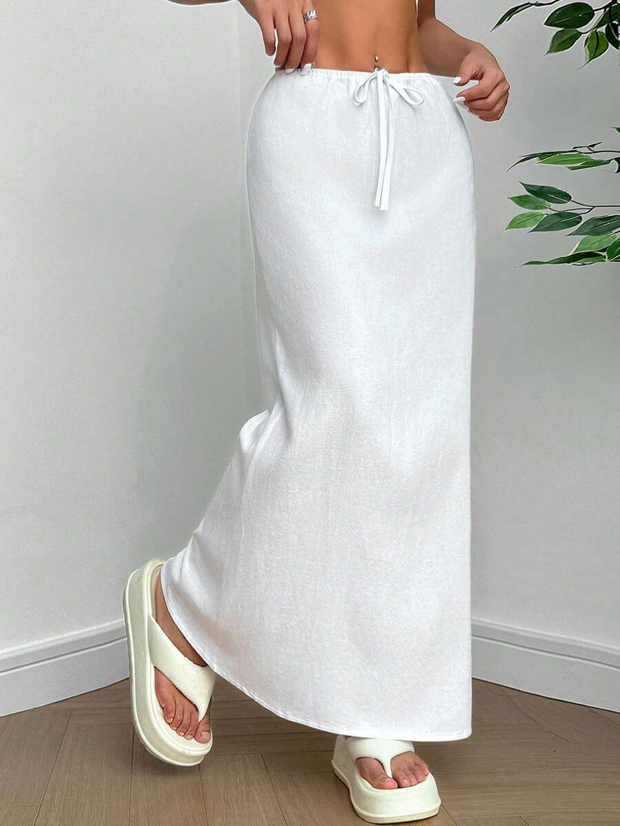 SHEIN EZwear Falda para mujer de línea A con abertura de unicolor para uso diario y sencillo - Blanco - Ver 1