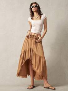 Bohemela 女士不对称下摆度假裙 - 卡其色 - 查看 5