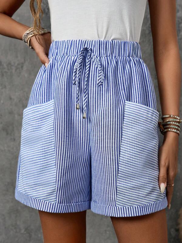 EMERY ROSE Striped Print Knot Front Shorts