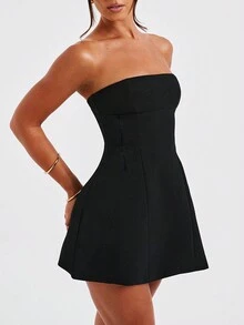 Ladies Elegant Romantic Basic Valentine's Day Tube Top Sweet Little Black Dress - Black - View 5