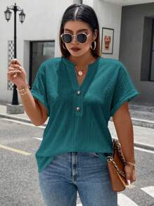 SHEIN LUNE 加大號凹口領蝙蝠袖T恤 - 水鴨藍 - 查看 5