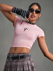 Streetz SHEIN Sport Slogan Graphic Crop Sports Tee - Pink - View 6