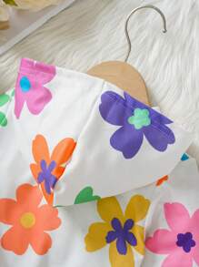 Baby Girls Solid Tank Top & Floral Print Hoodie & Sweatpants For Spring & Autumn