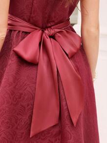 Vintamour Vestido de verano elegante y vintage para mujer con silueta ajustada y acampanada, vestido de paraguas de jacquard, con cinturón y detalles de lazo, vestido de verano para mujeres, vestido de chaleco, vestido de concierto para mujeres, vestido de boda para mujeres, vestido burdeos, atuendos de despedida de soltera, vestido de profesora, atuendos para salir, vestidos rojos para mujeres, vestidos de regreso a casa, vestido de fiesta/graduación - Burdeos - Ver 6