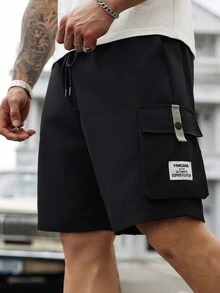 Manfinity LEGND 男士加大尺寸束口多口袋短褲 - 黑色 - 查看 3