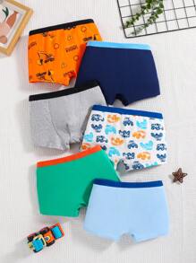 青少年男孩内衣趣味汽车印花6条装可追溯棉质平角内裤 - 彩色 - 查看 2