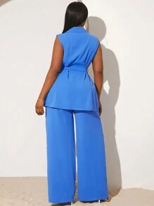 SHEIN SXY 大码女式纯色无袖西装外套套装，秋冬日常穿着