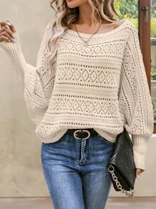 EMERY ROSE Women's Solid Color Simple Daily Wear Sweater, Pullover, Knit Pullover Fall Winter - Khaki - View 5