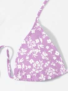 SHEIN Swim 女士夏季海灘零零縫花卉露背性感比基尼套裝，隨機印花 - 彩色 - 查看 5
