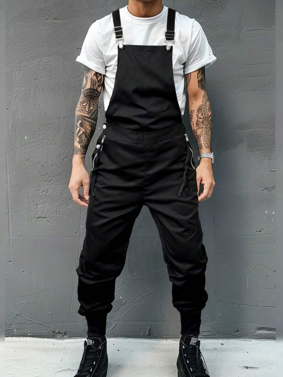 Manfinity LEGND 男士休闲拉链设计吊带连体裤，适合秋季