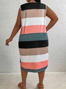 Inoviana Conjunto casual de chaleco de ajuste estrecho con mangas sin mangas de talla grande para mujer, de verano y largo, de color-bloqueo, con pantalones cortos con cintura atada - Multicolor - Ver 2