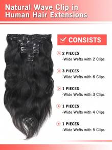 Conjunto de 8 piezas de extensiones de cabello con clip de onda natural de cabello humano, extensiones de clip recto de doble trama