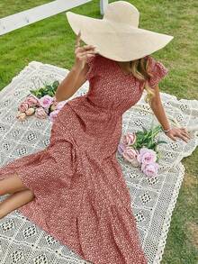 Women Casual Random Print Everyday Dress - Red - View 5