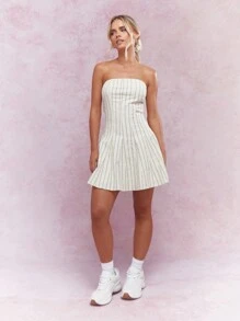 MISSGUIDED Vestido de skater mini con corpiño a rayas y banda bandeau con scrunchie