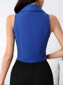 Modelyn Áo sơ mi nữ không tay màu trơn đơn giản hàng ngày, thích hợp để đi học & mặc thường ngày - Màu xanh lam - Xem 6