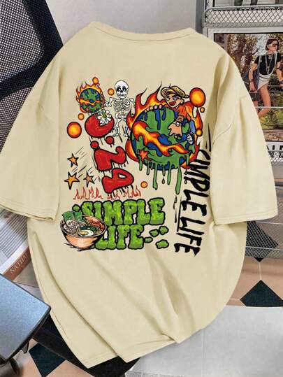 Claim Dot Camiseta de cuello redondo casual de verano para hombres con eslogan e impresión gráfica de calavera, para amigos