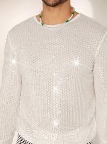 FeverCity Men's Mesh-Lined  Patch Round Collar Long Sleeve T-Shirt - Multicolor - View 2