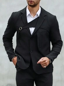 Manfinity Mode Men's Solid Color Simple Casual Suit Jacket