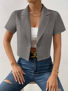 Chiquease Áo blazer cổ ve áo một nút - Màu xám đen - Xem 4