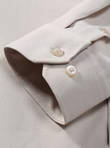 Manfinity Mode Men's Solid Color Long Sleeve Pocket Daily Commuting Casual Shirt, Spring & Summer, Beige Men Shirt, Fall - Khaki - View 5