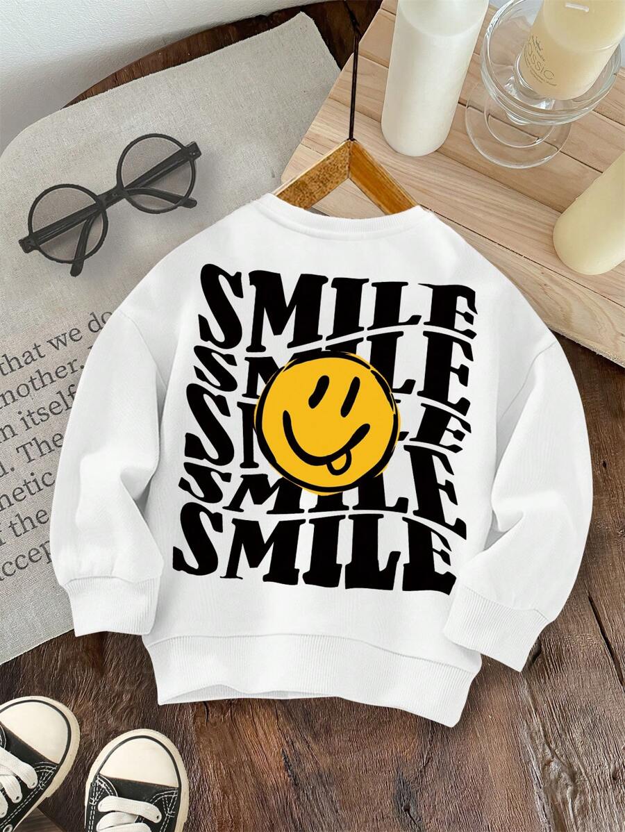 SHEIN 适合年轻男孩的休闲日常舒适厚针织长袖运动衫，夏季 - 白色 - 查看 1