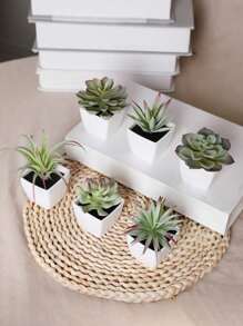 1 pezzo/1 set da 6 pezzi Mini piante in vaso di simulazione - Adatto per decorazione domestica, come scrivanie, scaffali per libri, davanzali, nonché decorazioni per matrimoni e feste, San Valentino, regali di compleanno, laurea, decorazione per la stanza Back to School, forniture scolastiche