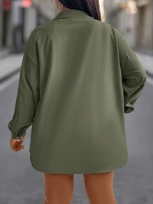 Inoviana Plus Size Women Summer Solid Color Loose Half Sleeve Blouse And Geometric Printed Shorts Casual Two-Piece Set Fall Cloth For Women - Army Green - View 2