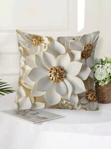 1pc 100% Polyester 3D Floral Pattern Printed Decorative Pillowcase Cover, Hidden Zipper, No Filling - Multicolor - View 7