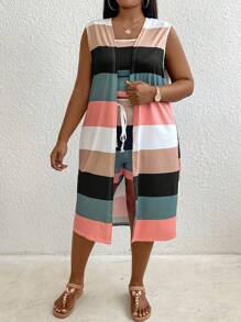 Inoviana Conjunto casual de chaleco de ajuste estrecho con mangas sin mangas de talla grande para mujer, de verano y largo, de color-bloqueo, con pantalones cortos con cintura atada - Multicolor - Ver 5